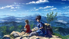 Landscapes Mountains clouds sky anime girls black hair scenic