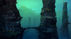 Landscapes Mountains houses science fiction concept art 