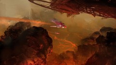 Landscapes Mountains lava rocks spaceships science fiction 