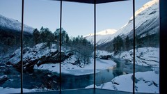 Landscapes Mountains Norway streams snow landscapes window panes