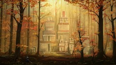 Landscapes Mountains paintings forests Villages digital art 