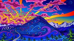 Landscapes Mountains psychedelic colors artwork
