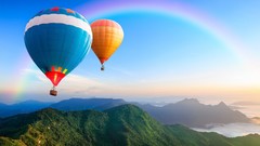 Landscapes Mountains rainbows hot air balloons