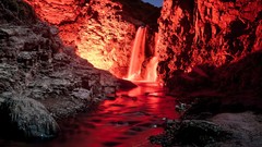 Landscapes Mountains red waterfalls