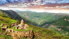 Landscapes Mountains ruins architecture churches