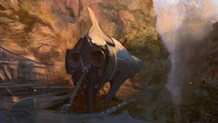 Landscapes Mountains ships port canyon artwork digital art 