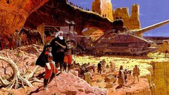 Landscapes Mountains steampunk drawings science fiction tanks 