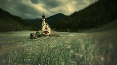 Landscapes Mountains storm fields depth of field cathedrals