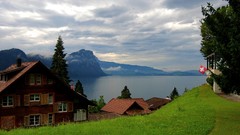 Landscapes Mountains switzerland lakes houses