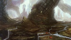 Landscapes Mountains tower Horses Knights artwork digital art 