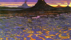 Landscapes Mountains Volcanoes science fiction cityscapes 