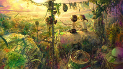 Landscapes multicolor jungle riverside