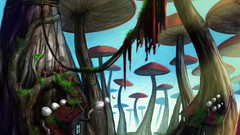 Landscapes mushrooms paintings houses drawings rivers forests 