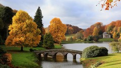 Landscapes nature autumn England Bridges Parks national 
