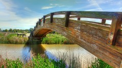 Landscapes nature Bridges lakes fields rainbows rivers