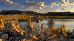 Landscapes nature California lakes sunlight rock formations 