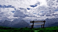 Landscapes nature clouds bench skylines