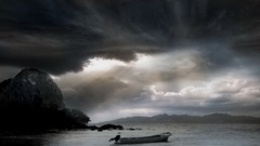 Landscapes nature clouds Boats