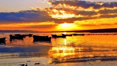 Landscapes nature clouds Boats silhouettes Beaches