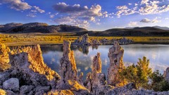 Landscapes nature clouds California lakes rock formations Mono 