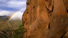Landscapes nature clouds cliffs rocks rainbows wildlife 