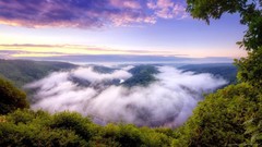 Landscapes nature clouds down mist