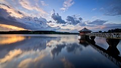 Landscapes nature clouds dusk lakes piers skies