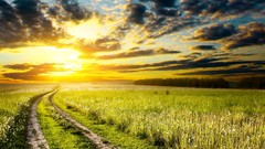 Landscapes nature clouds fields