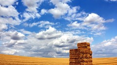 Landscapes nature clouds hay fields straws blue skies