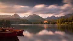 Landscapes nature clouds hills calm Boats lakes reflections 