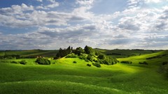 Landscapes nature clouds hills fields
