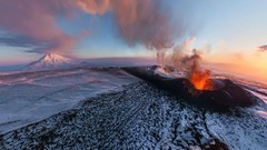 Landscapes nature clouds ice eruption Volcanoes Kamchatka ashes 