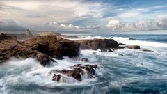 Landscapes nature clouds ocean coast rocks waves