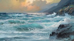 Landscapes nature clouds ocean paintings rocks artwork