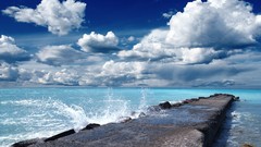 Landscapes nature clouds Seaside dock Blue Sea