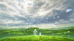 Landscapes nature clouds wind meadows sunlight anime girls 