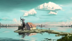 Landscapes nature clouds windmills ruins lakes houses skyscapes