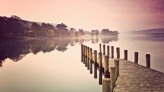 Landscapes nature dock lakes mist