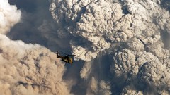 Landscapes nature fire smoke explosions Helicopters Volcanoes 