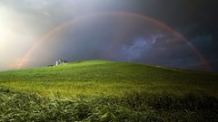 Landscapes nature grass clouds fields rainbows