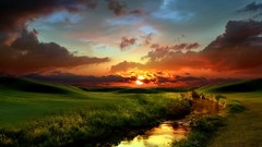 Landscapes nature grass clouds fields rivers skyscapes