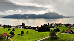 Landscapes nature grass clouds hills Green switzerland Islands 