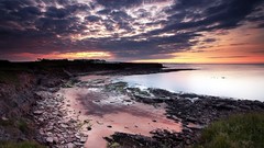 Landscapes nature grass clouds rocks reflections