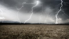 Landscapes nature grass clouds wind Lightning storm fields