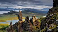 Landscapes nature grass gray water clouds hills Green Scotland 