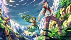 Landscapes nature grass Mountains clouds dress couple bows 