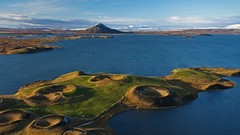 Landscapes nature grass snow water blue hills Green Islands 