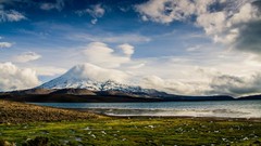 Landscapes nature grass water blue Mountains clouds Green lakes 