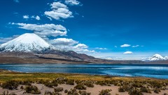 Landscapes nature grass water blue Mountains white Volcanoes 