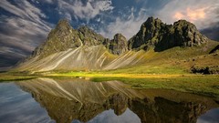 Landscapes nature grass water clouds calm lakes reflections 